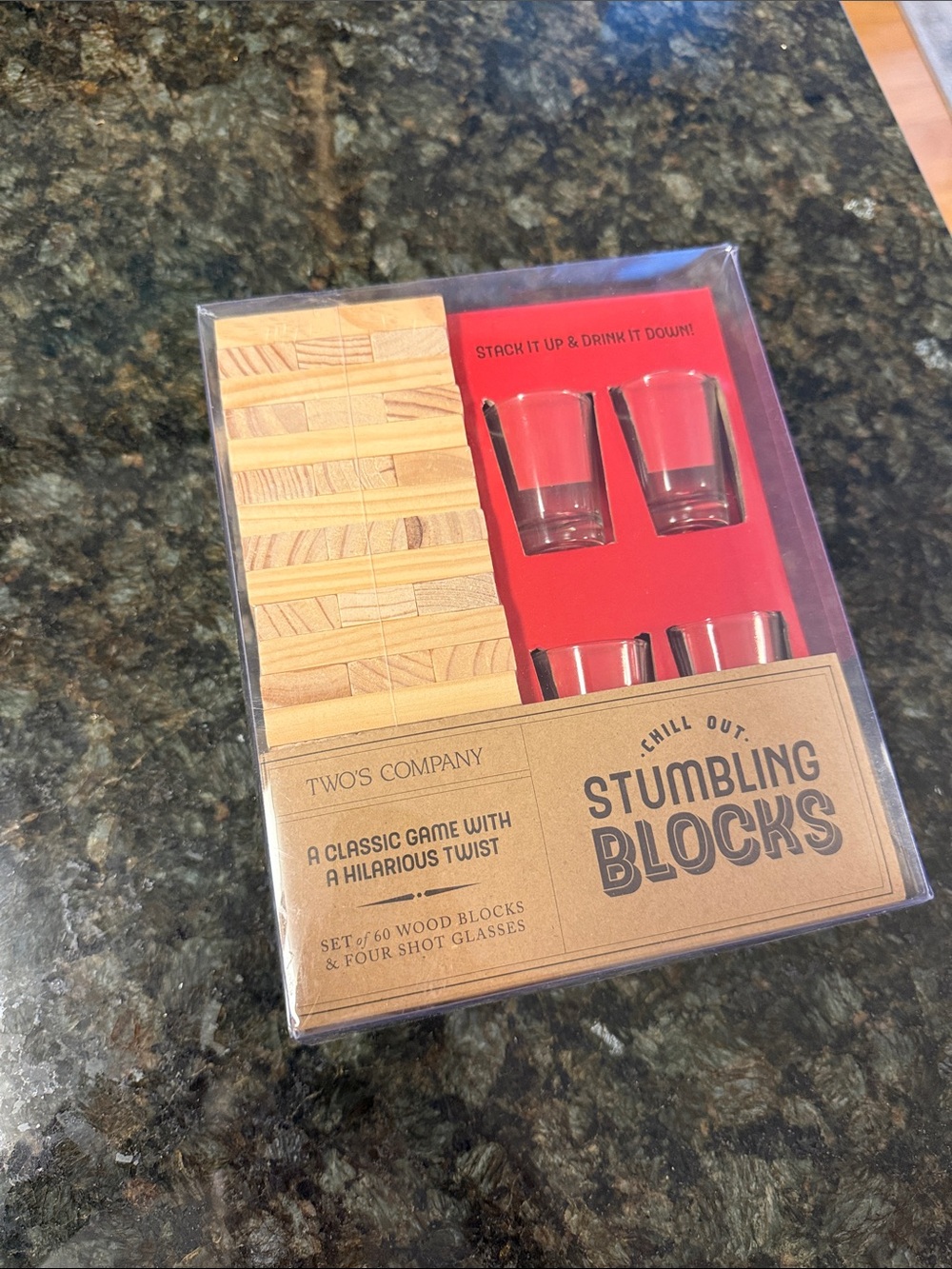 Two's Company Stumbling Blocks Game Set - Natural Wood & Red